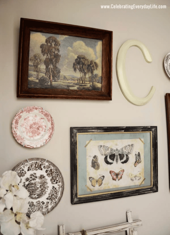 Gallery wall with vintage art