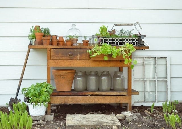Re-purpose a work bench as a potting bench