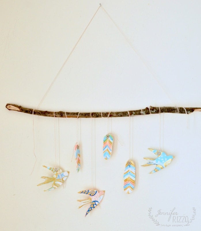 Wall hanging made from paper clay and branch