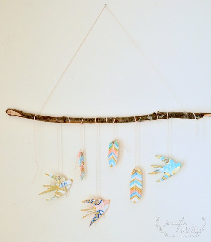 Wall hanging made from paper clay and branch