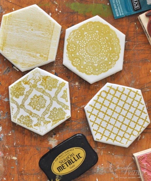 Hand stamped tile coasters