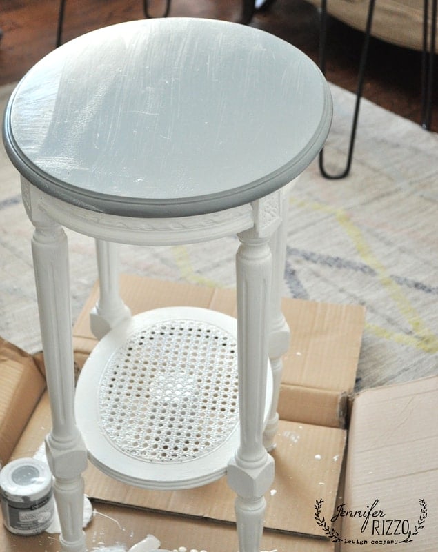 Smalle Side Table After Painting Gray And White Jennifer Rizzo Smaller Side Table Painted In Gray Paint