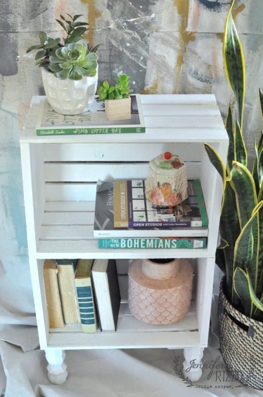 DIY crate side table for easy storage - Jennifer Rizzo