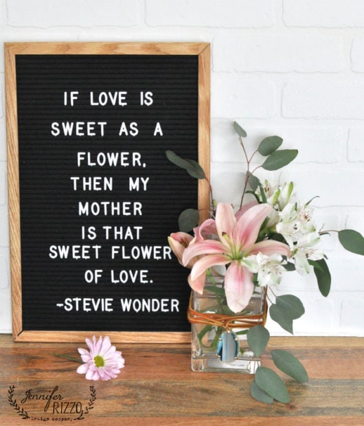 Letterboard Mother's Day quote and DIY boho vase