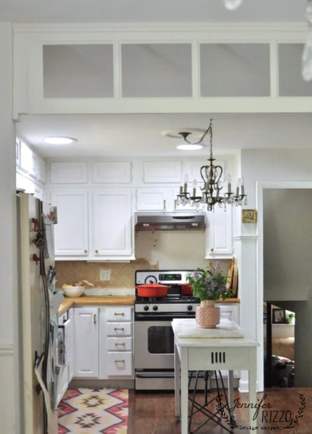 Transom window in kitchen from an old french door. Kitchen before backsplash tile.