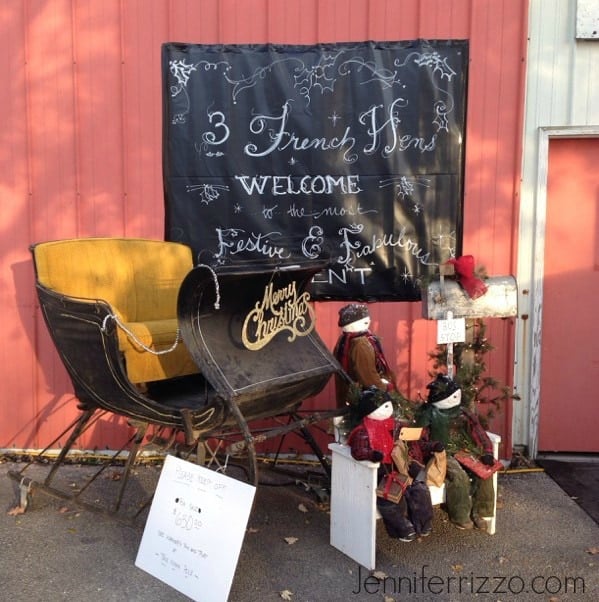 Outside display 3 french hens holiday market 2018