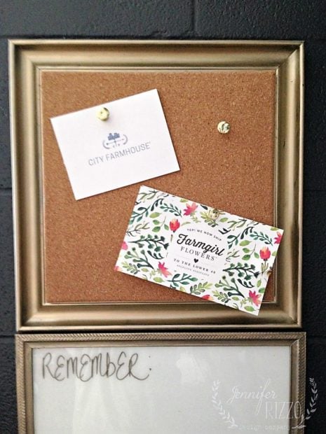 DIY message center with a picture frame and cork board