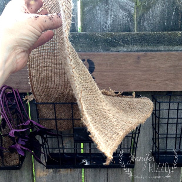 Add burlap to your DIY fence planter