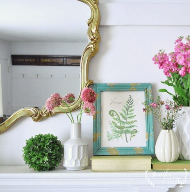 Spring mantel styled with free spring fern printbale