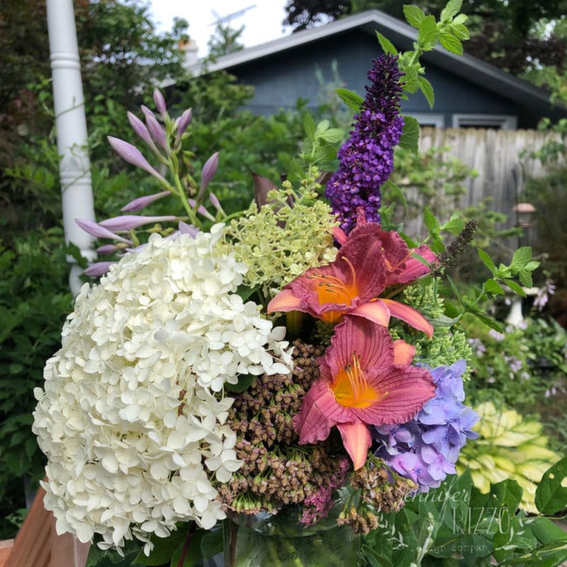 Backyard arrangement with hydrangea and butterfly bush