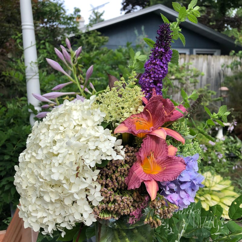 Backyard arrangement with hydrangea and butterfly bush