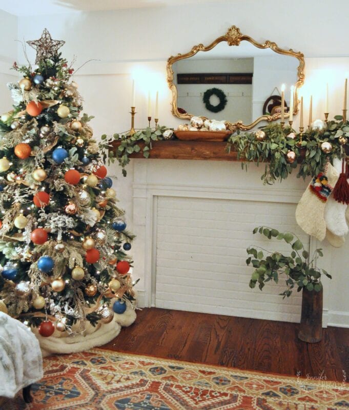 Christmas Living Room with Colorful Ornaments and Eucalyptus - Jennifer ...