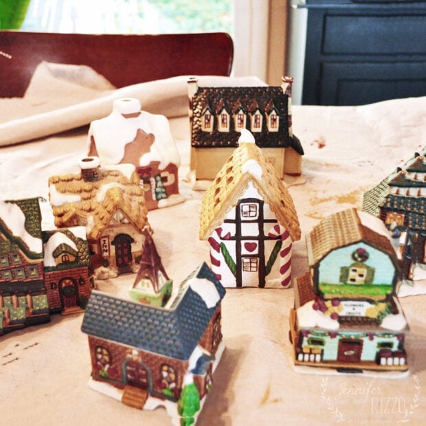 Old ceramic thrift store Christmas houses and village ready to paint