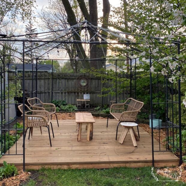 Boho rattan dedck furinture from Target and a handmade table