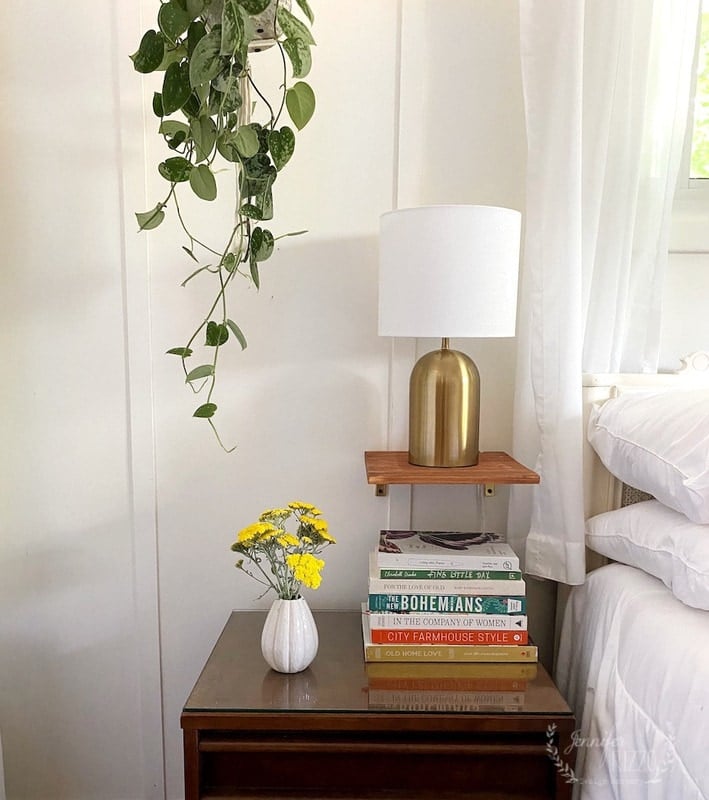 Bedside lamp shelves and MCM furniture and boho decor