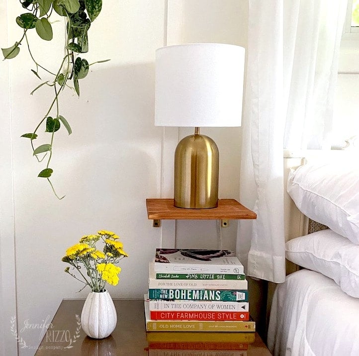 floating bedside shelf with lamp