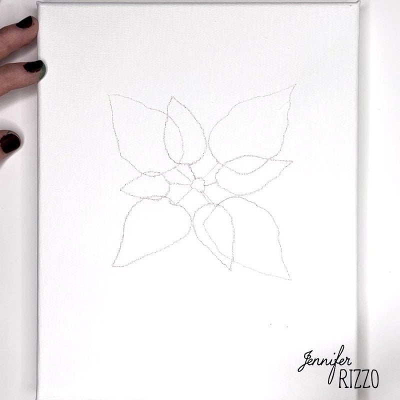 Draw a poinsettia flower on your blank canvas before paintng