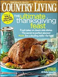 Cover of Country Living magazine featuring a roasted turkey on a platter with herbs and vegetables, a green pitcher, headlines about Thanksgiving recipes and tips, plus an article about Jennifer Rizzo's festive home décor ideas.
