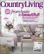 Country Living magazine cover featuring a cozy living room with a light sofa, floral arrangement, purple accents, and decor ideas highlighted with text—showcasing inspiration About Jennifer Rizzo’s signature style.