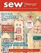 Cover of Sew Somerset magazine featuring whimsical house illustrations, headlines about sewing projects, and a banner mentioning over 100 sewing ideas—learn more About Jennifer Rizzo's creative contributions within.